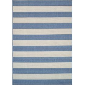 2' x 3'7 Ivory Blue Stripe Outdoor Indoor Rug