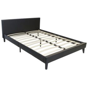 Queen size Black Faux Leather Platform Bed with Headboard