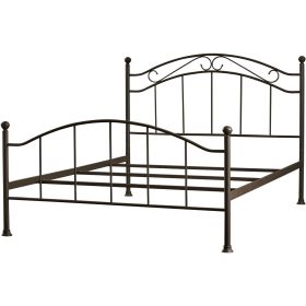Queen Metal Bed Frame with Scroll Design Headboard Footboard in Brown Finish