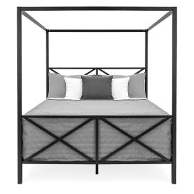 Queen size 4-Post Canopy Bed Frame in Black Metal Finish
