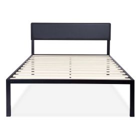 Queen size Metal Platform Bed Frame with Black Padded Headboard