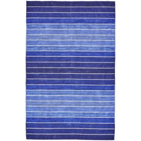 4' X 6' Striped Hand-Tufted Wool/Cotton Blue Area Rug