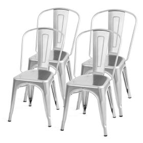 Set of 4 Indoor Outdoor Metal Stacking Bistro Dining Chairs in Silver Finish