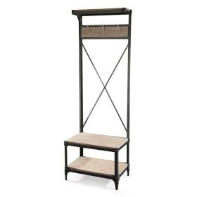 Rustic Gray Black Metal Frame Entryway Storage Hall Tree
