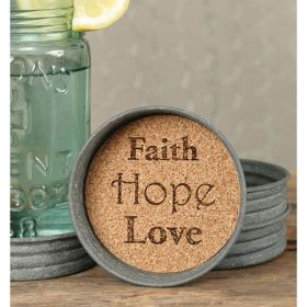 Set of Four Mason Jar Lid Coasters (Option: Faith Hope Love)