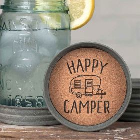 Set of Four Mason Jar Lid Coasters (Option: Happy Camper)