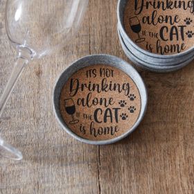 Set of Four Mason Jar Lid Coasters (Option: Cat Is Home)