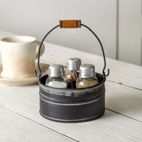 Round Bucket Salt Pepper and Toothpick Caddy (Option: Black)