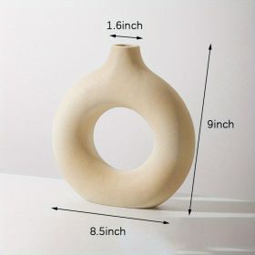 Modern White Ceramic Vase White Vases For Decor; Home Decor Vase; Boho Vases For Decor; Circle Vase; Round Vase; Donut Vase; Decorative Vase (Color: Cream Color, size: XL)